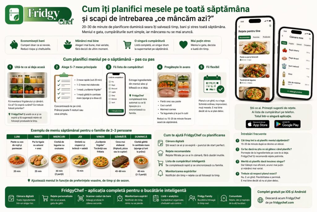 Cum îți planifici mesele pe toată săptămâna cu FridgyChef — meniu săptămânal și listă de cumpărături